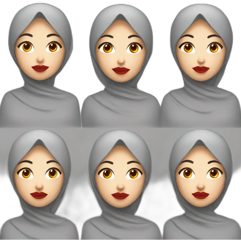 asian women wearing grey hijab with red lipstick emoji