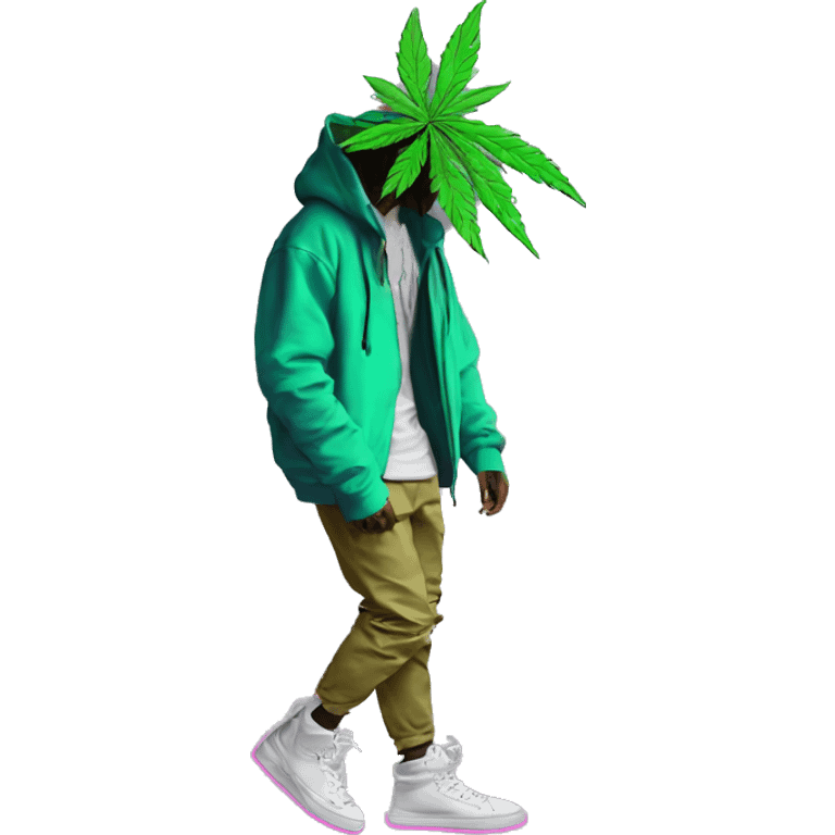 Hemp leaves Multicoloured neon person smoking wearing hoodie dancing hip hop bucket hat tropical Skater fashion aesthetic baggy clothes graphic t shirt 420 emoji