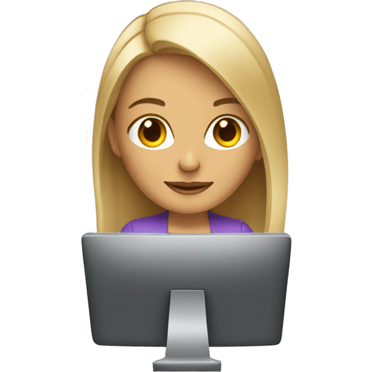 medium length straight hair blonde woman at a computer emoji