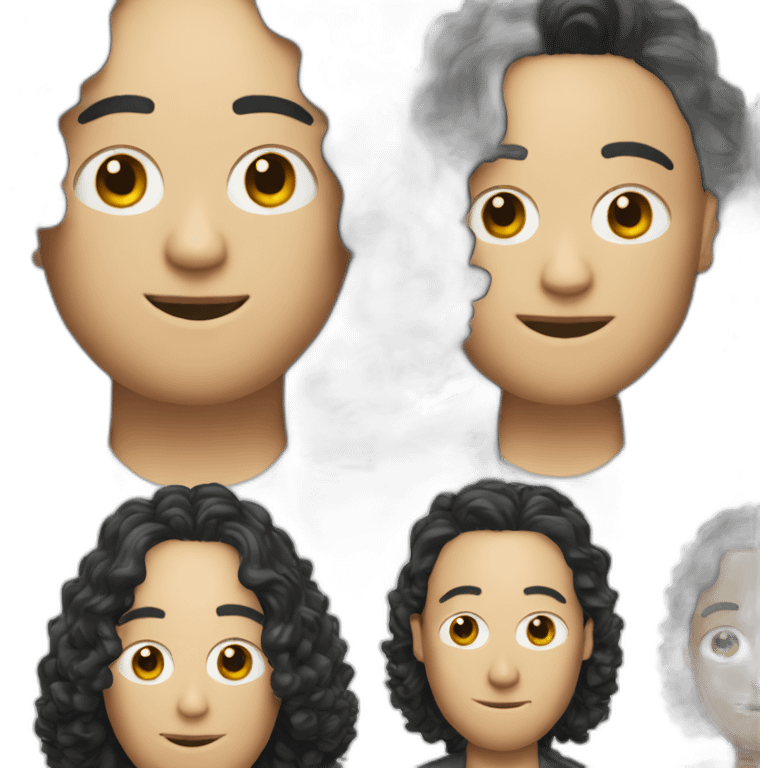 tim robinson with shoulder length curly black hair, wide triangular shape flat bottom emoji