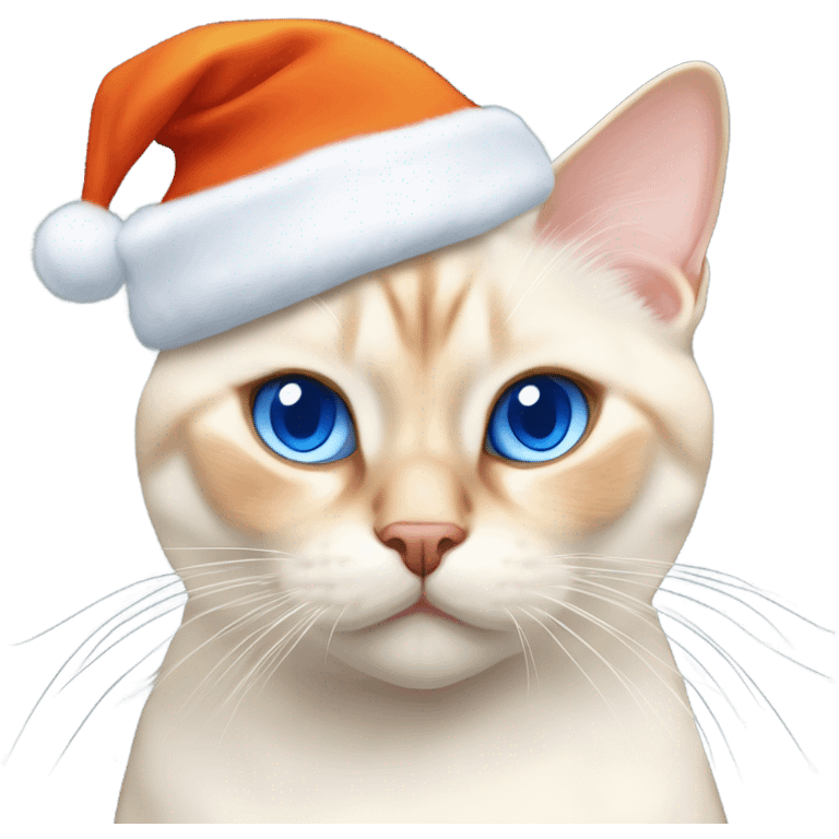 chubby fat flame point Siamese, white fur with orange accents and blue eyes wearing a red christmas hat  emoji