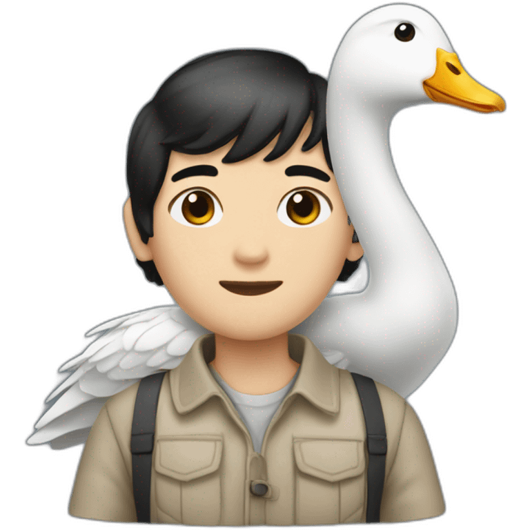 white goose keeper with black hair emoji