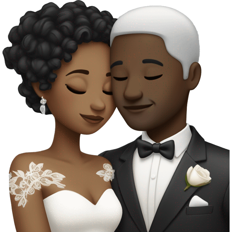 African Bride and Groom. Black short curly hair. Hugging each other. Eyes closed. emoji