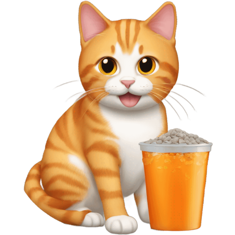 An orange cat that is eating dogs food emoji