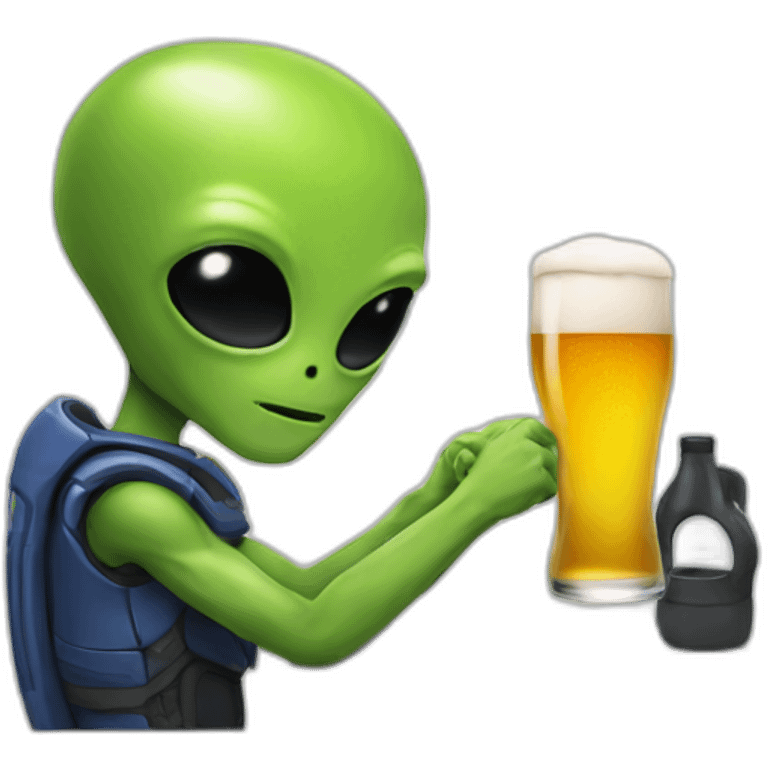 drinking beer with alien emoji