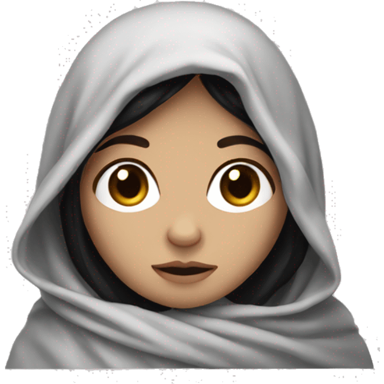 White girl with black hair wrapped in blanket emoji