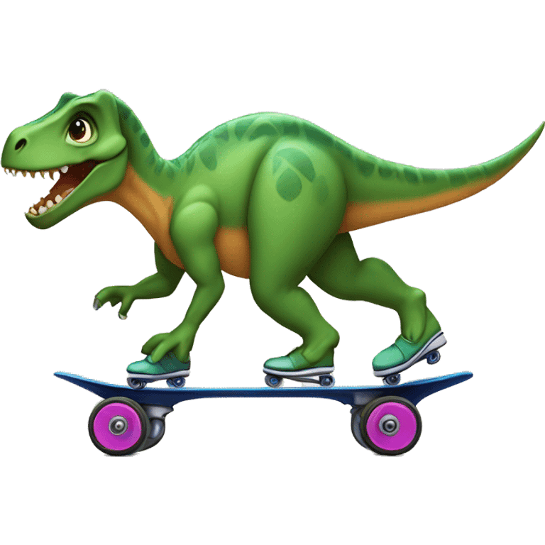 Dinosaur rollerskating emoji