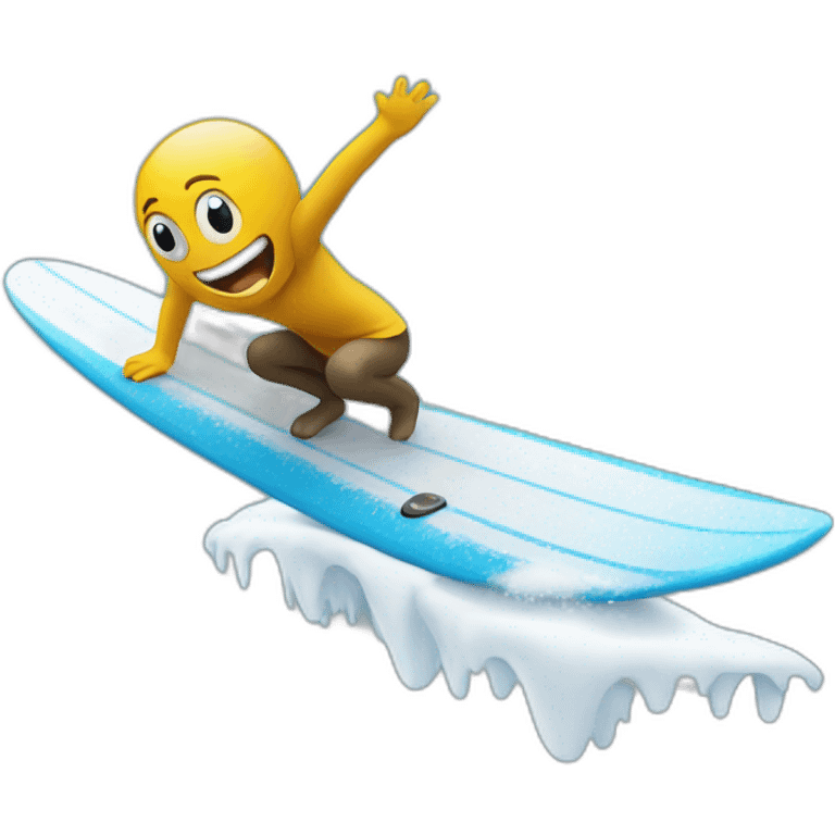 Happy emoji face surfing on snow emoji