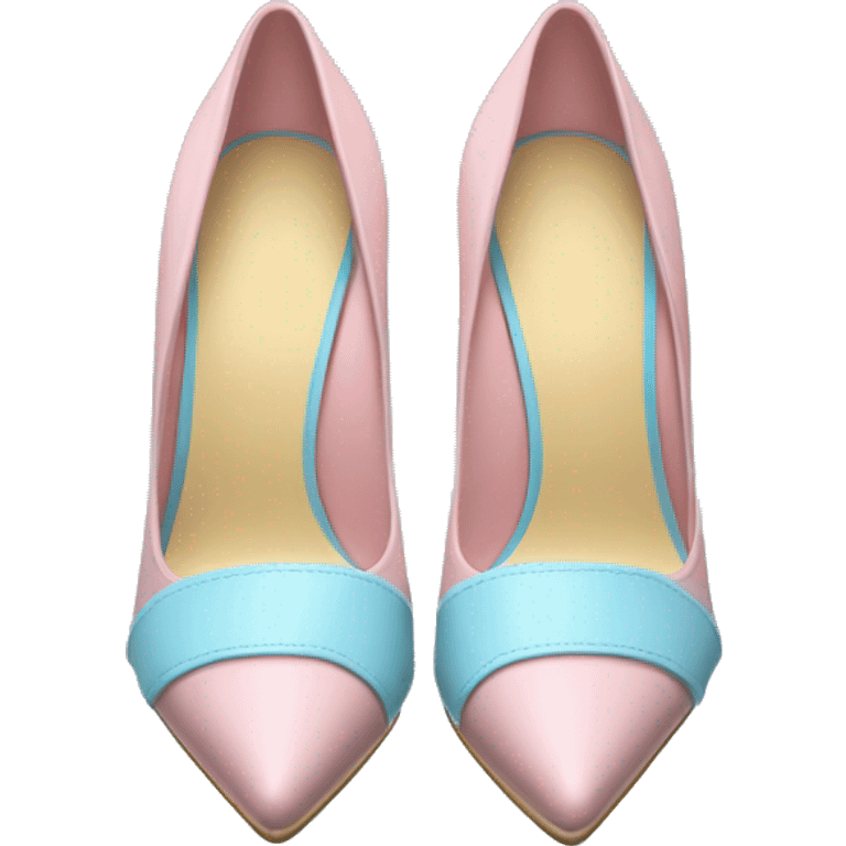 Realistic isolated top view of a pair of pastel pink ,pastel blue,and pastel yellow pointed toe high heel shoes. emoji