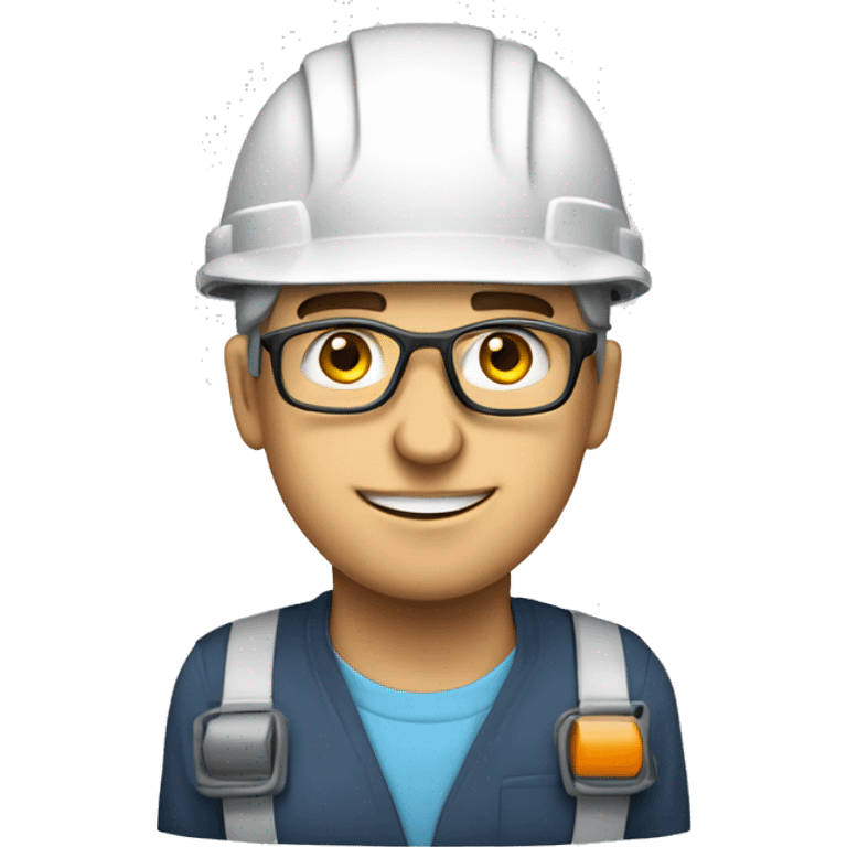 Caucasian  engineer man wearing a safety helmet, safety glasses and earplugs emoji