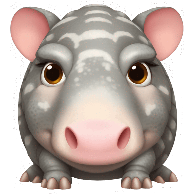 Mottled speckled gray brown chubby armadillo pig and cute tiny eyes emoji