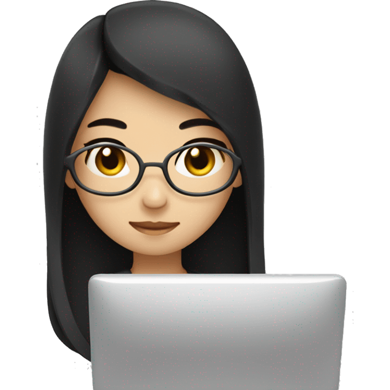 asian girl with black llong hair coding computer emoji