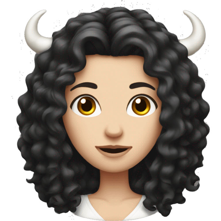 White Girl with horns with long curly black hair emoji