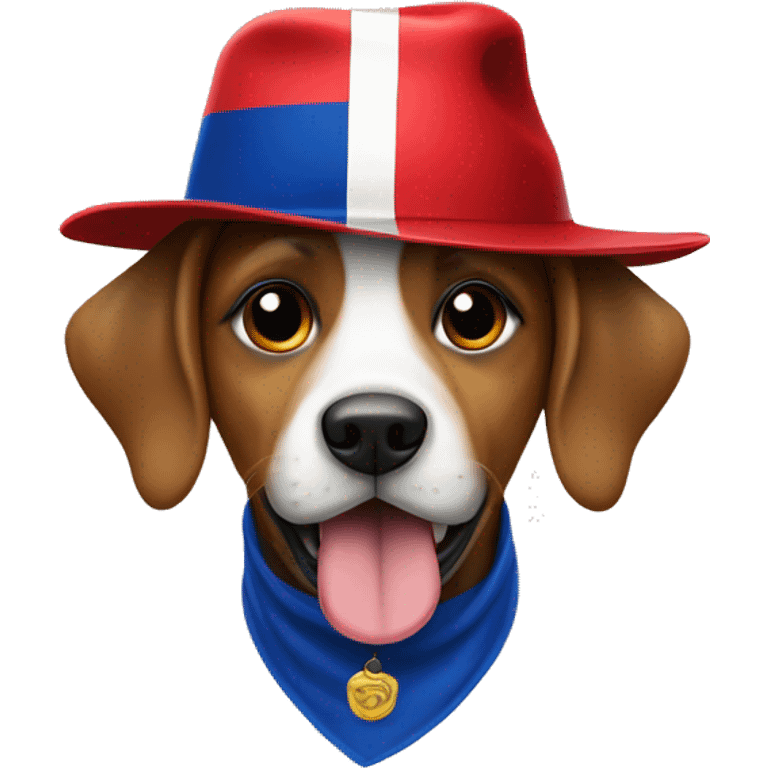 a dog with a hat that has a dominican flag on it  emoji