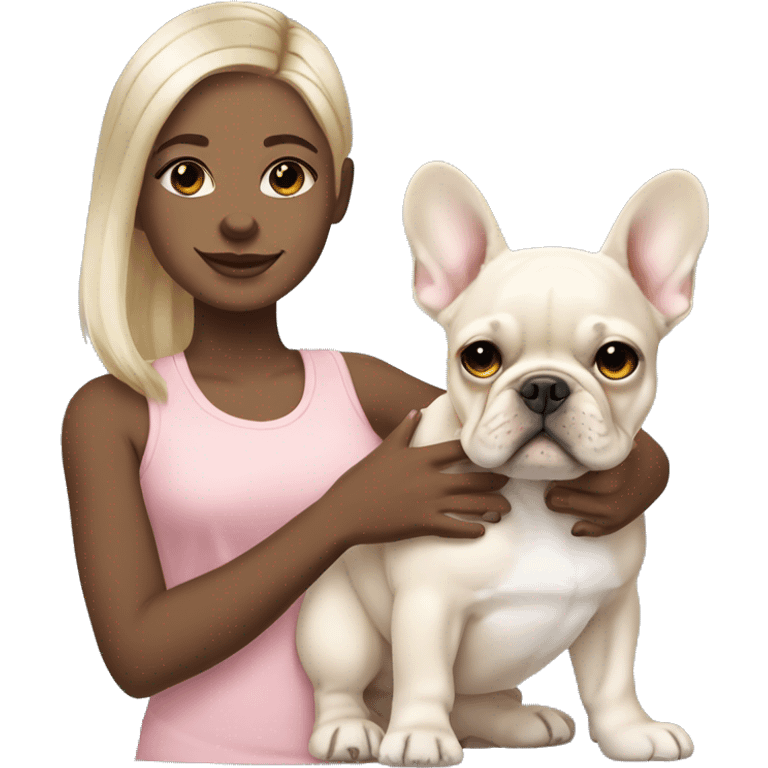 Omre hair girl with beige but whiter French bulldog puppy emoji