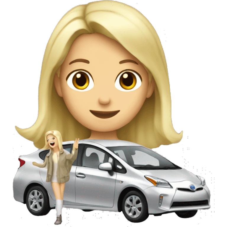 Blonde girl opening a silver Prius emoji