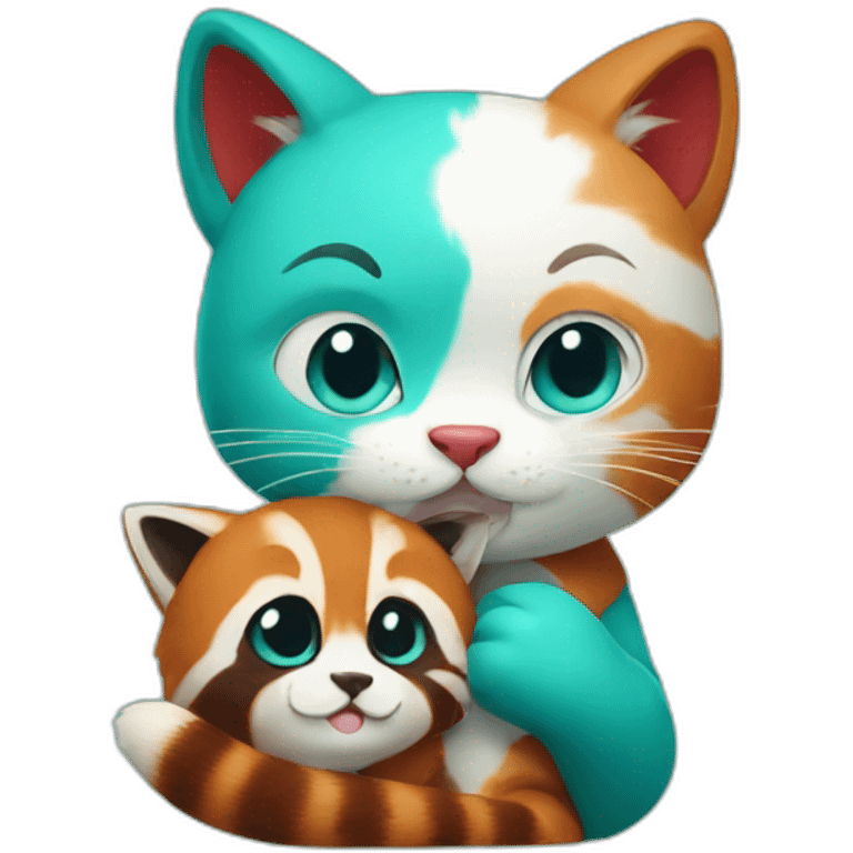 Turquoise cat holding red panda emoji