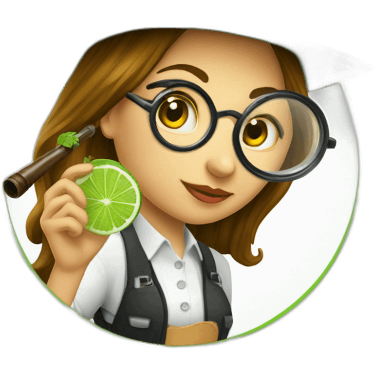 argentine girl with magnifying glass and pipe and mojito emoji