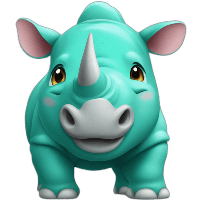 Teal colour rhino with love heart eyes emoji