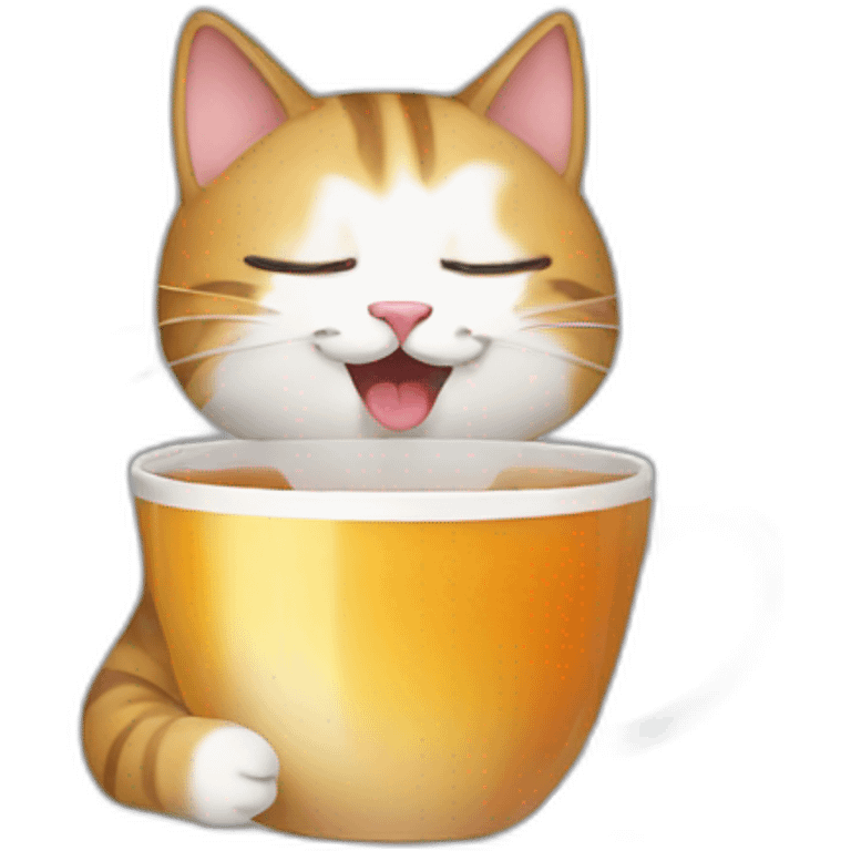 a cat happy to drink a cup of tea  emoji