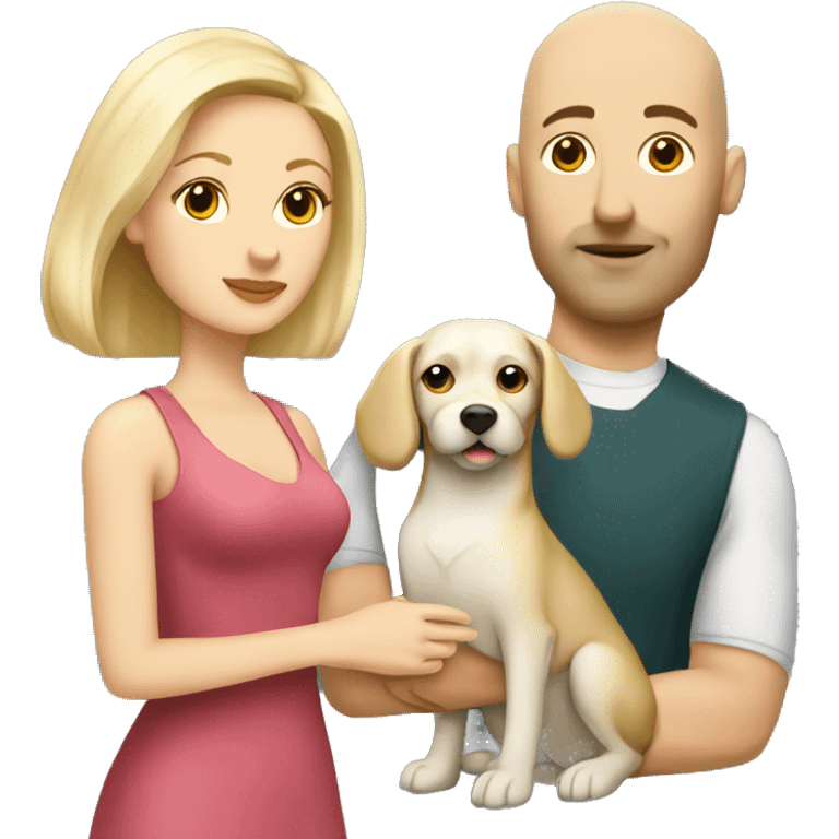 Bald Caucasian man and blonde woman with two havenese dogs  emoji