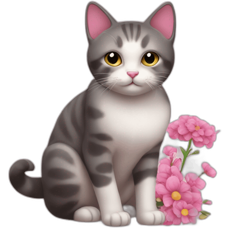 Cat pink and flowers emoji