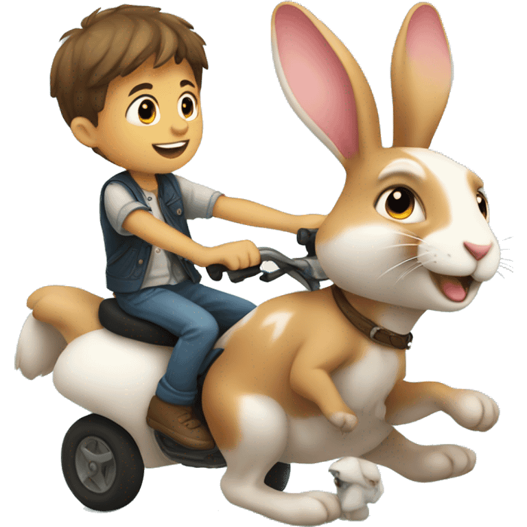 A boy riding a cute rabbit emoji