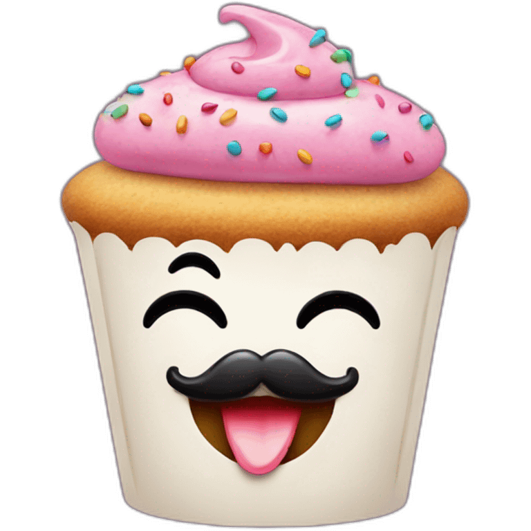 Cute smiling cupcake with sprinkles with black moustaches  emoji