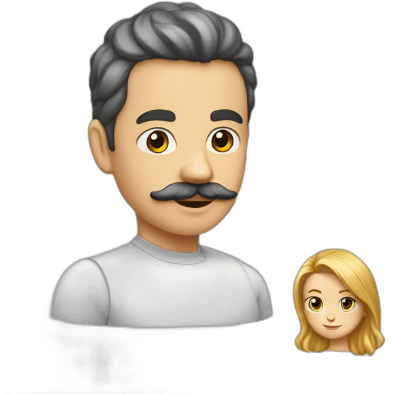 garçon blanc cheveux noir un peut de moustache avec une fille avec les cheveux noi et lissé emoji