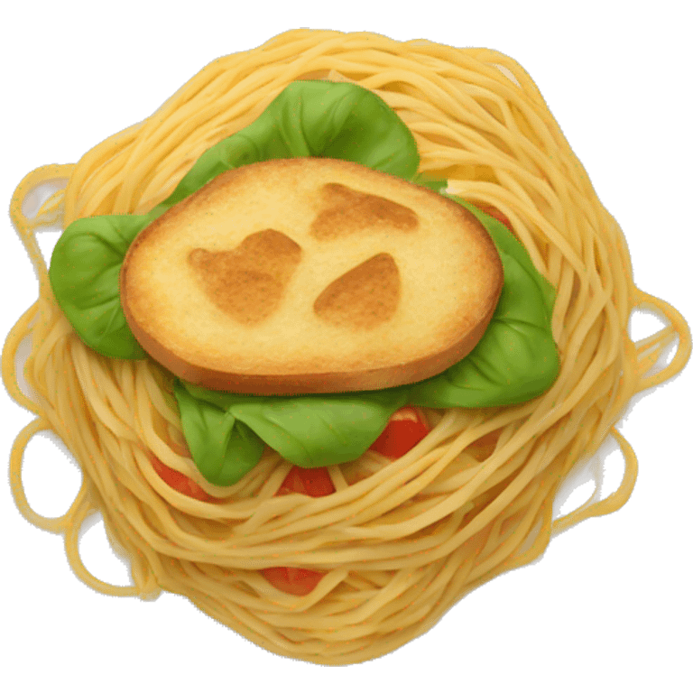 Spaghetti with salad and bread emoji