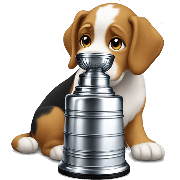 A Stanley cup being used by a dog emoji