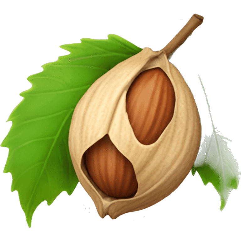 Hazelnut with green leaf emoji