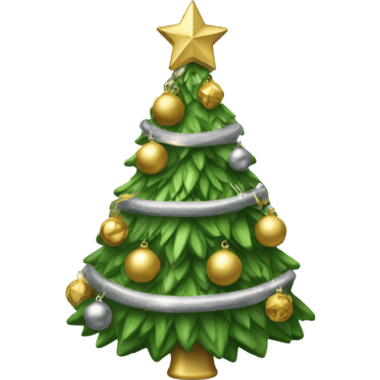 Green Christmas tree with gold and silver ornaments emoji