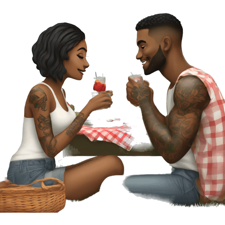 Romantic picnic date for beautiful tattooed couple emoji