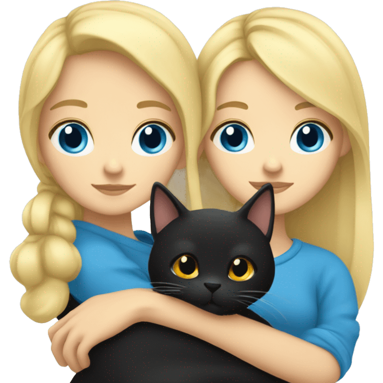 Blonde haired girl with blue eyes cuddled up with black cat emoji