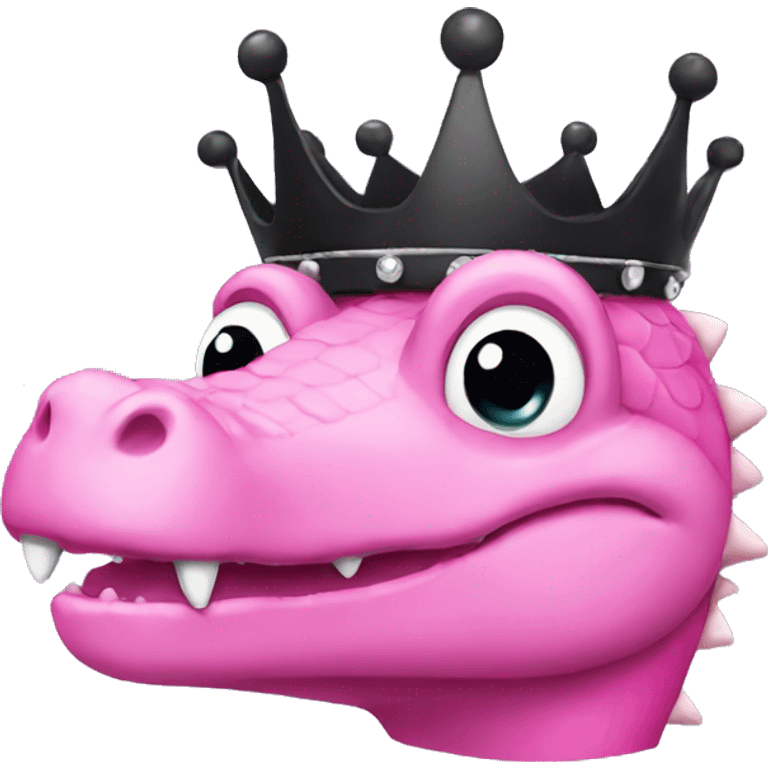 Pink crocodile wearing black tiara emoji