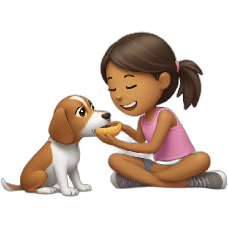 girl feeds a dog emoji