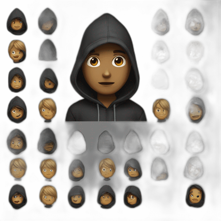 A boy in a black hoodie with an unknown face emoji