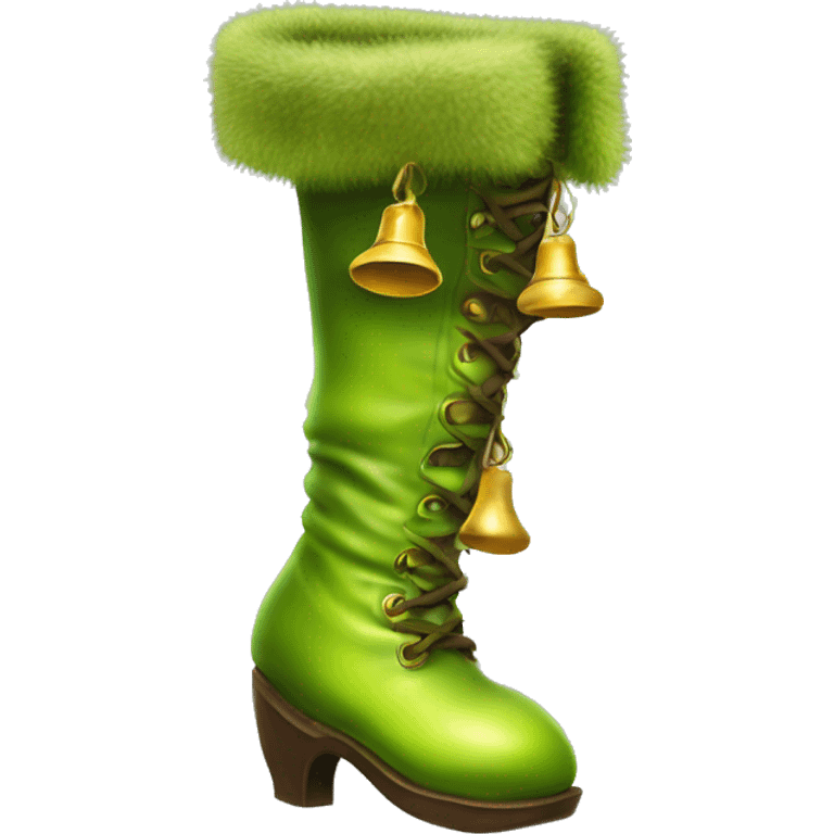 Realistic isolated chartreuse elf boots with bells. emoji