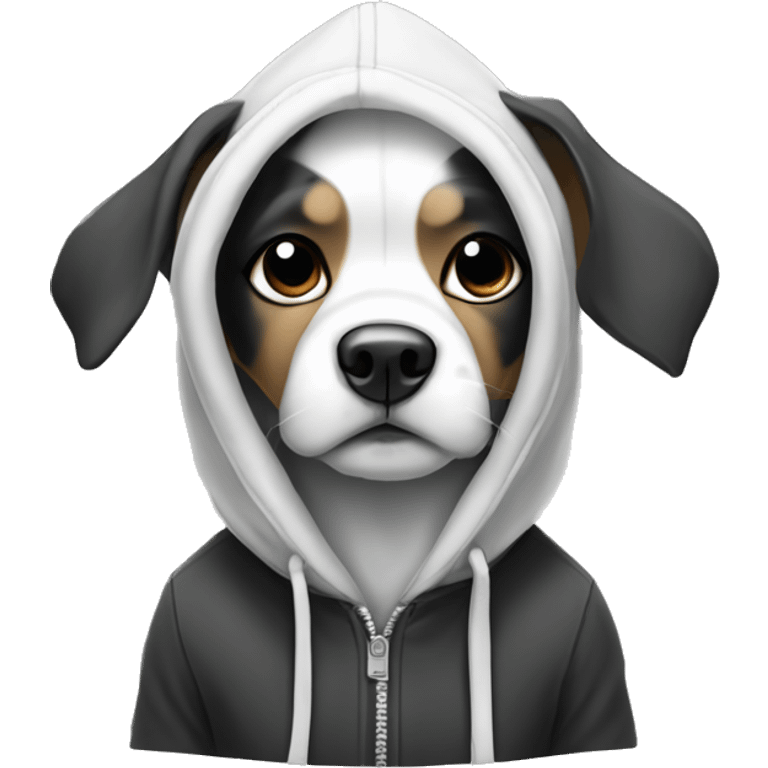 Black and white dog with pointed ears wearing a hoodie emoji