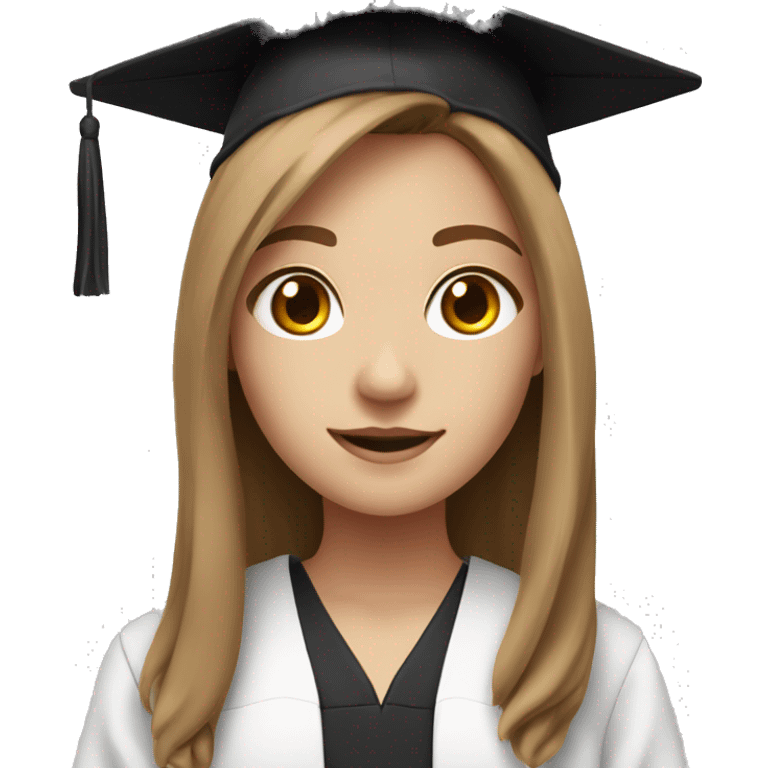 white-skin girl with long light brown hair and dark brown eyes with graduation ca and attire emoji