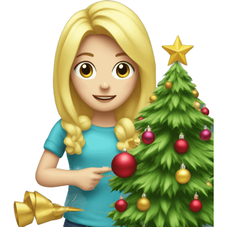 Blond Girl decorating a Christmas tree emoji