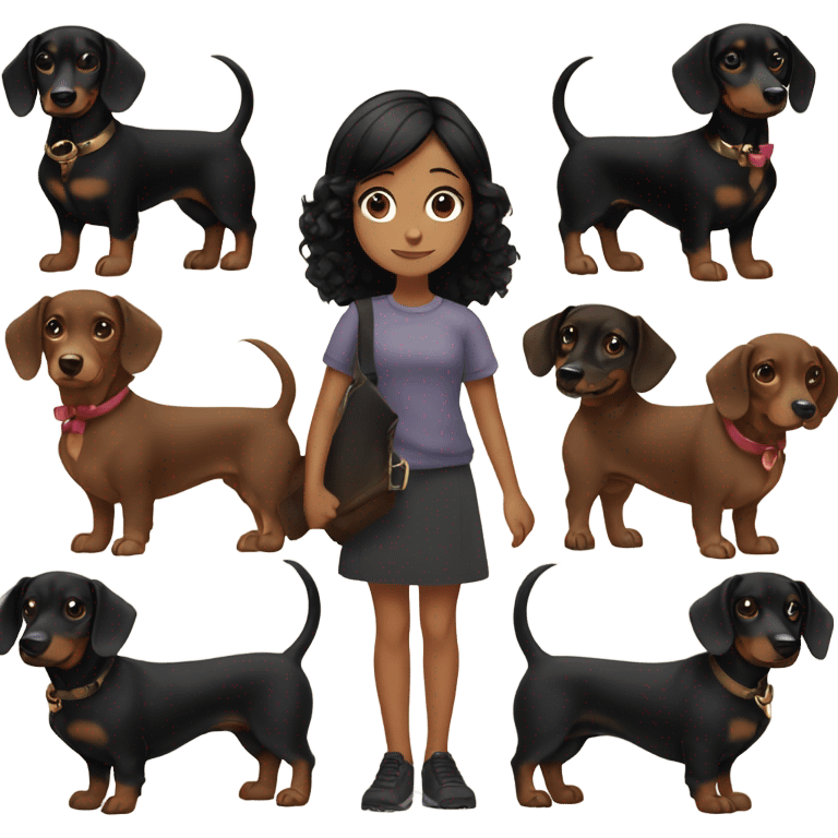 blackˉhaired girl holding black and tan dachshund  emoji