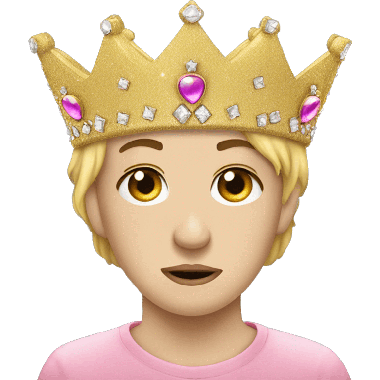 glittery crown with sad face and sad eyes  on the crown a crown emoji tears emoji