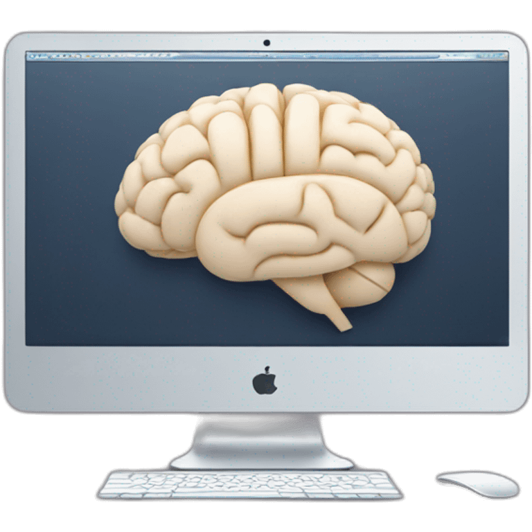 iMac with brain on screen emoji