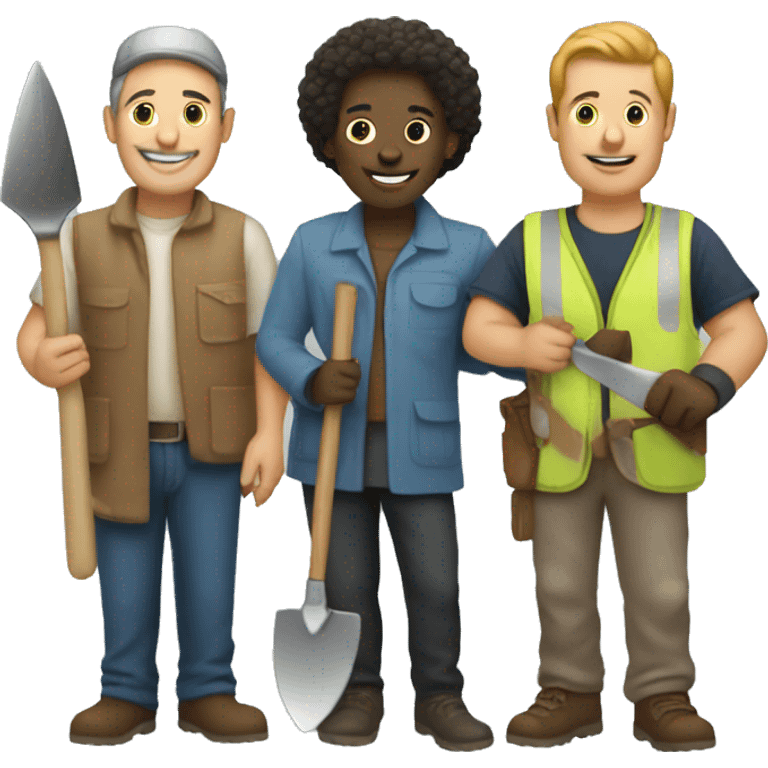 Diverse group of archaeologists holding trowel emoji emoji