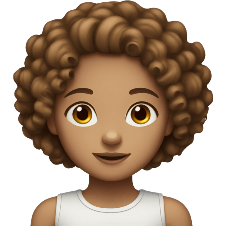 Girl with brown litle curly hair, light skin and brown eyes, and subtle freckles emoji