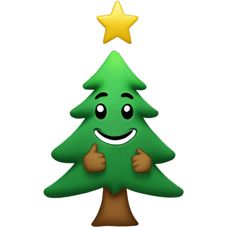 A Christmas tree with a star and a thumbs up emoji