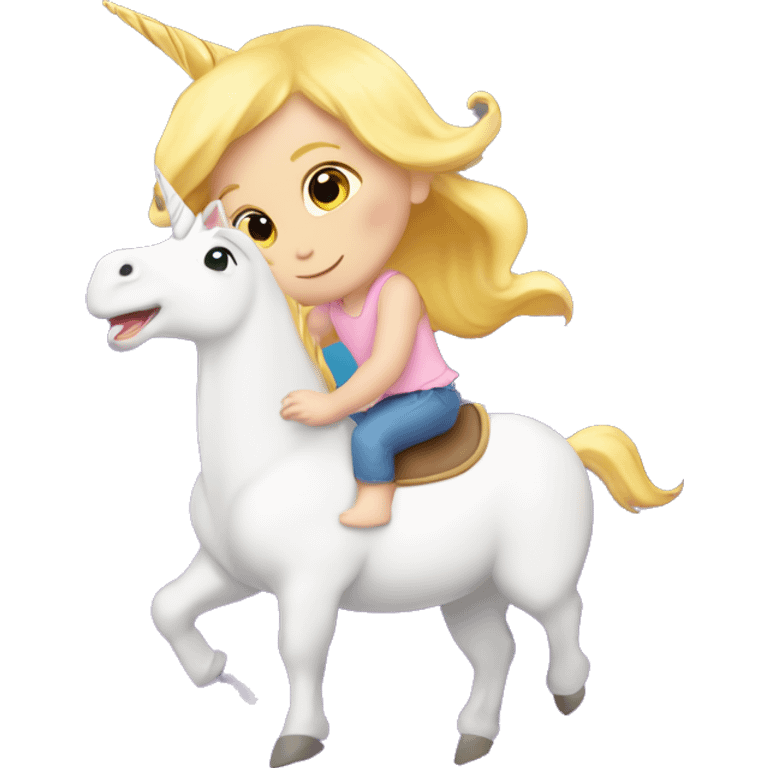 Blonde baby girl riding a unicorn inside of a bucket ￼ emoji