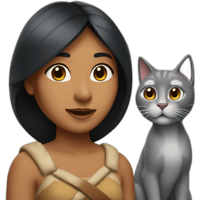 Pocahontas with a grey cat emoji